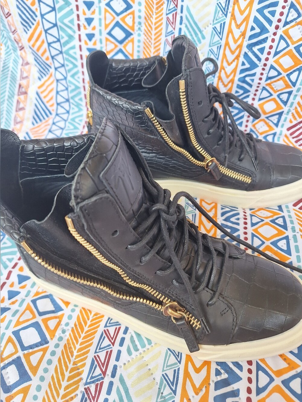 Giuseppe Zanotti Black Croc Double Zip High Top Sneakers IT 39 US 9 Flaw - Picture 9 of 13